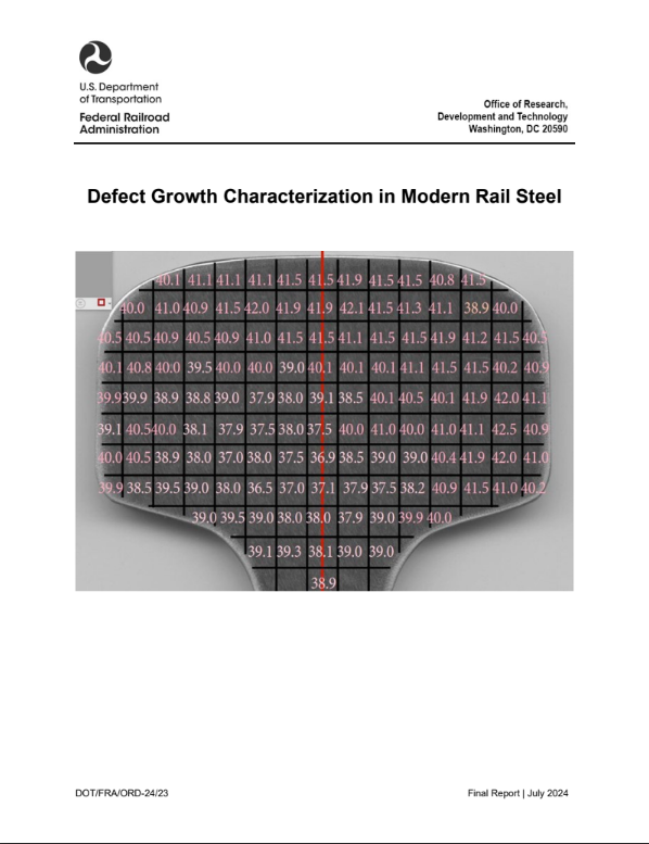 Defect Growth Characterization in Modern Rail Steel